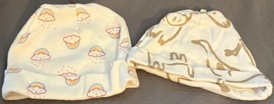Lot/2 Carter’s+ Baby Beanie Cap Hats, White, Unisex, Rainy Rainbow, Farm Friends - Image 1 of 3