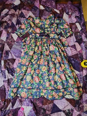 Vestido Jayne Copeland Vintage Años 70 Niñas Talla 12 Azul Floral Cottagecore  Foto 1 de 4