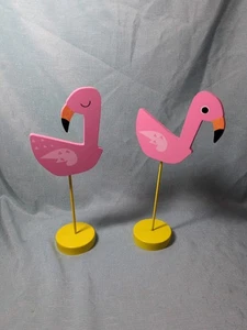 2 Pink Flamingo Wooden Table Sign Set for Tropical Decor & Parties Very Cute - Picture 1 of 15