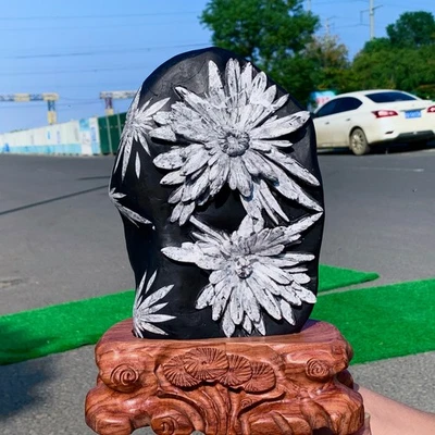 6.18LB  Natural chrysanthemum stone quartz carving aura healing gift - Image 1 of 4