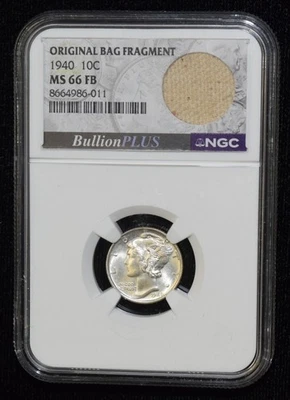 1940-P NGC MS66 FB 10C Mercury Silver Dime Original Bag Fragment - Image 1 of 4