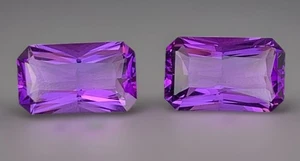 17.5ct Natural Amethyst Pair 16mm Radiant Cut Deep Purple Loose Gemstone Brazil - Picture 1 of 17