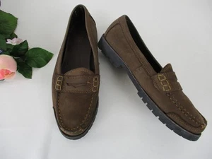 Bass Brown Nubuck Leather Women's Lug Sole Penny Loafers sz 8.5 B - Picture 1 of 10