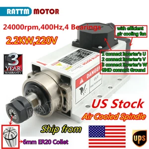 「USA」Motor de husillo cuadrado refrigerado por aire 220V 2.2KW de alta calidad ER20 24000 rpm 400 Hz - Imagen 1 de 10