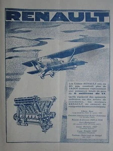 1928 PUB RENAULT MOTEUR AVIATION AVION AEROPLANE / MORANE SAULNIER ECOLE AD - Picture 1 of 1