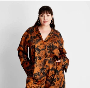 Future Collective Kahlana Barfield Brown Blouse Black Brown Palm- Size 3X - NEW - Imagen 1 de 6