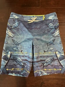 ZeroXposur Shark Print Flat Front Board Short Swimming Shorts Size Boys 10/12 - Picture 1 of 6