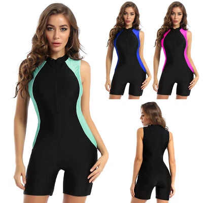 DE Damen Badeanzug +Bein Schnelltrocknend Einteiler Bademode Surfen Schwimmanzug - Bild 1 von 2