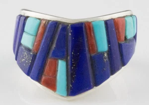 11 - Multi-Color Raised Cobblestone Inlay Ring By Navajo Artist Merle House - Picture 1 of 4