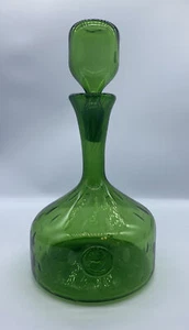Vintage MCM Italian Glass Decanter Green Controlled Bubbles Horse Head Seal 12” - Picture 1 of 12