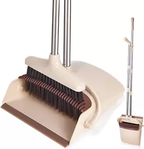 Broom and Dustpan Set with Long Handle, Light Weight Stainless Steel Poles Stand - Picture 1 of 12