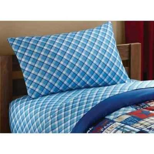 Mainstays Kids Blue and White Checked Printed Polyester Twin 3pc Sheet Set - Picture 1 of 5
