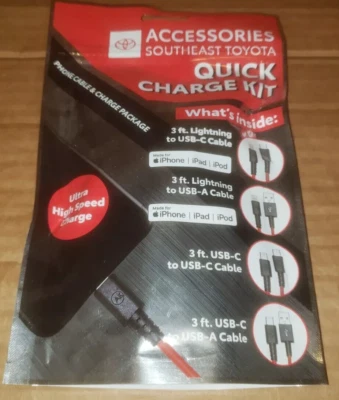 OEM Toyota Quick Charge Kit Gen8 Cables For iPhone iPad iPod 00016-00527 - Image 1 of 2
