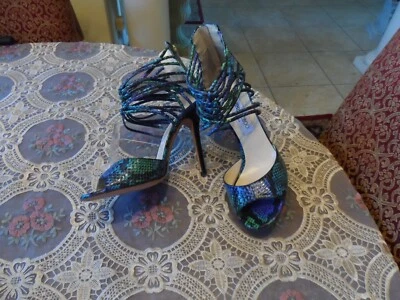 Jimmy Choo Azul Iridiscente Multi Serpiente Estampado Tobillo Tirantes Tacones Talla 40- EE. UU. 10 Foto 1 de 4