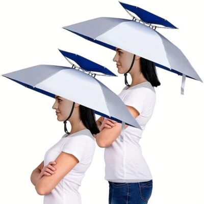 Double Layers UV Protection Adjustable Headwear Hands Free Foldable Umbrella Hat - Image 1 of 4