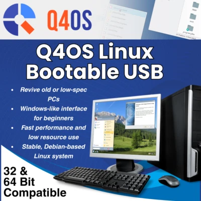 Linux Q4OS Aquarius Trinity 5.8 64Bit/32Bit USB Speed Up & Revive Old PC - Image 1 of 4
