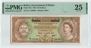 BELIZE $20 Dollars 1975, P-37b, Scarce Highest Denomination, PMG 25 VF, QEII - Picture 1 of 2