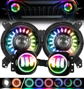 Para Jeep Wrangler JL JLU Gladiator 9" RGB Halo LED Faros + Luces Antiniebla Combo - Imagen 1 de 17