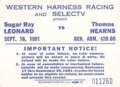 Sugar Ray Leonard vs Thomas Hearns Boxing Ticket Welterweight Title 1981 #011260 - Image 1 of 2