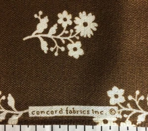 3ydrs 11" Long By 44" Wide NY vtg Concord Fabric White Flower On Brown Fabric - Picture 1 of 7