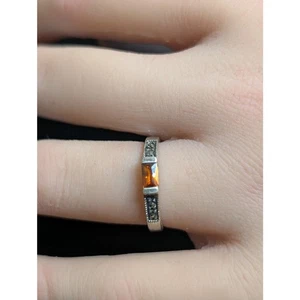 VTG 925 Sterling Silver Marcasite Orange East to West Stone Stack Ring Size 5.75 - Picture 1 of 5