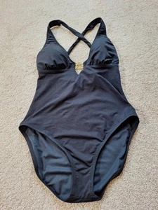 Trina Turk Black One-Piece Swimsuit Back Crossover Design Gold Hardware Size 10 - Bild 1 von 6