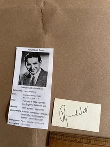 Tarjeta firmada con autógrafo de Raymond Scott compositor de música electrónica líder de banda - Imagen 1 de 5
