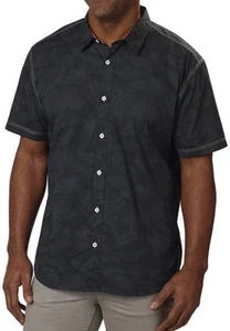 Cypress Club Men's Short Sleeve Woven Shirt Bamboo Leaf Pattern Charcoal LARGE - Picture 1 of 1