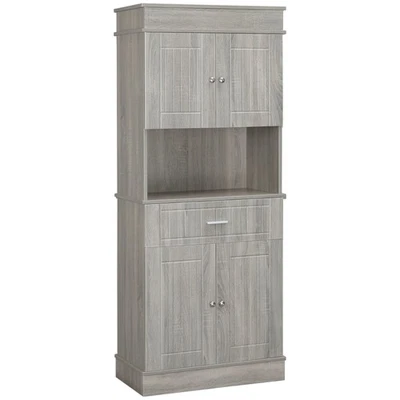 72" Modern Kitchen Buffet Pantry Hutch w/ Drawer & Adjustable Shelves, Grey - Image 1 of 4