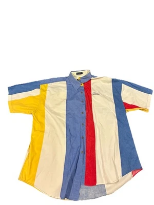 Vintage 90's Ralph Lauren Chaps Color Block Wide Striped Button Front Shirt XL - Image 1 of 4