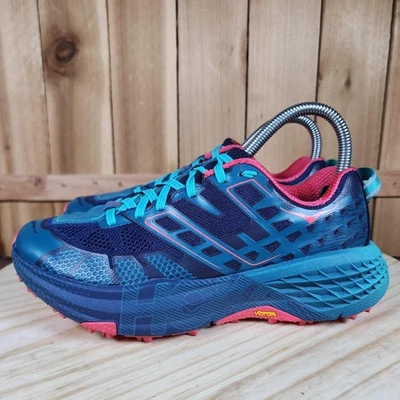 Zapatos Hoka One One Speedgoat 2 para mujer talla 6,5 azul rosa Trail Running Vibram Foto 1 de 4