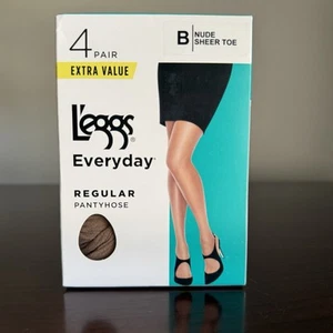 L'eggs Everyday Regular Pantyhose Size B Nude Sheer Toe 4 Pair Extra Value Pack - Picture 1 of 4