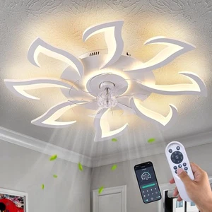 Malnutcolor Modern Low Profile 36 Inch White Flush Mount Ceiling Fan with 3 L... - Picture 1 of 7
