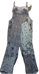 Nwt SACRED THREADS funky floral hippie rayon OVERALLS ROMPER JUMPSUIT JUMPER 1X - Picture 1 of 6