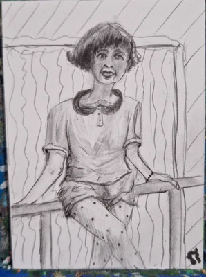 Woman Leaning on Railing ACEO ORIGINAL OOAK Graphite Jmg - Image 1 of 3