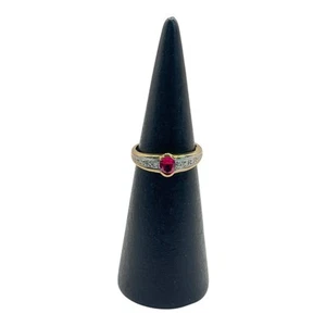 9ct 9k Yellow Gold Created Red Ruby And Diamonds Ladies Ring Size O1/2. New - Picture 1 of 11