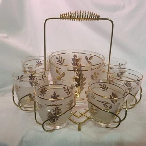 Cubo de hielo esmerilado hojas de otoño dorado de colección y 8 vasos MCM con portador - Imagen 1 de 12