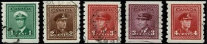 Canada 1942-43 KGVI Coils Perf 8 SG389-393. Fine Used. - Picture 1 of 2