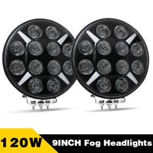 Pair 9inch 120W LED Work Light Round Spot Fog Headlight Driving Offroad DRL Lamp - Picture 1 of 10