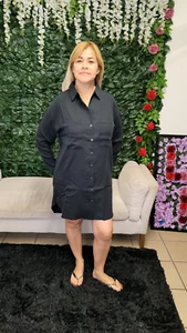Women's shirt dresses black, brown, blue long sleeves buttons - Picture 1 of 8