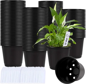 110 Pcs 0.5 Gallon Black Plastic Plant Nursery Pots 6 Inches Seed Starting Pots - Picture 1 of 7