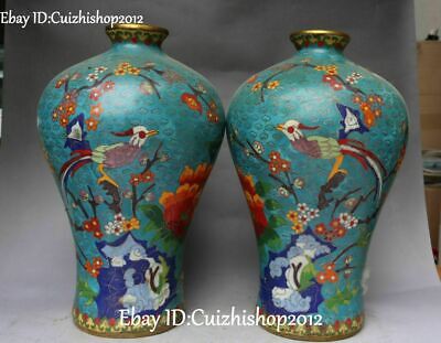 Old Chinese Cloisonne Enamel Gilt Bird Magpie TITONI Flower Bottle Pot Vase Pair • 1,006.80$