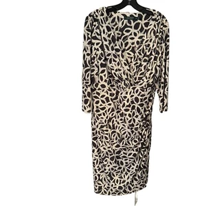 Lauren Ralph Lauren Navy & Ivory Abstract Floral Ruched Wiggle Dress Sz 14W - Picture 1 of 12
