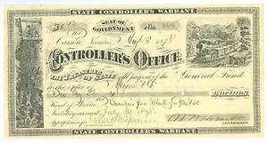 Early Aug 12 1878 Carson, State of Nevada Government, State Controller’s Warrant - Imagen 1 de 4