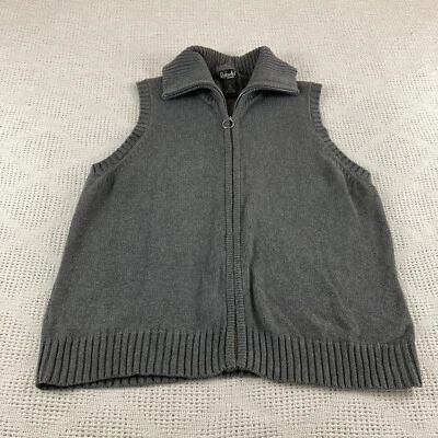 Gray Sweater Vest Rafaella Womans All Cotton Size 1X Knit Zip Up Collared - Image 1 of 4