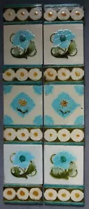 Original Antique Set Art Nouveau Fireplace Tiles with Floral Spacers Birmingham - Picture 1 of 4