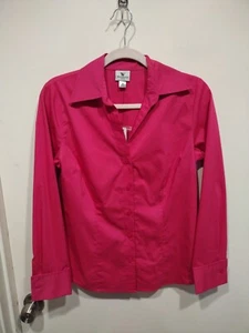 NWT Worthington Stretch Women's Fuchsia Pink Long Sleeve Button Down Shirt Sz 8 - Picture 1 of 7
