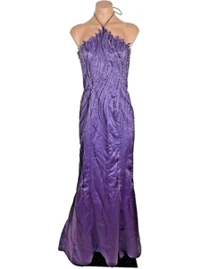 Vtg 80s Alyce Designs Sequin Purple Flame Mermaid Train Party Prom Dress 4 Satin - Picture 1 of 15