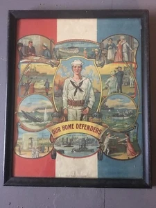 Vintage Our Home Defenders WWI Navy Poster Framed Original James Lee 1918 - Picture 1 of 9