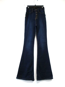 Vibrant Flare Denim Jeans Damen 1 blau hoher Bund Knopfleiste Glockenboden - Bild 1 von 12